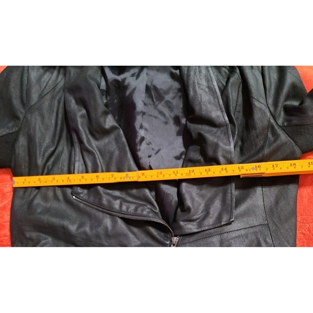BB Dakota Black Asymmetrical Drape‎ Front Genuine Leather Jacket Womens Medium - Picture 11 of 11